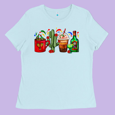 Mexico Coffee Cups With Cactus And Tequila Bottle Ladies Tee Designed By Fadigitalartstudio