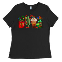 Black Mexico Coffee Cups With Cactus And Tequila Bottle Ladies Tee - FaDigitalArtStudio