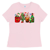 Bubblegum Pink Mexico Coffee Cups With Cactus And Tequila Bottle Ladies Tee - FaDigitalArtStudio