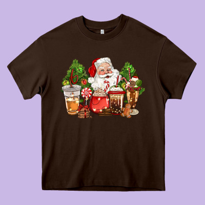 Christmas Santa Coffee Cups Heavy Core Tee Designed By Cowgirlartshop