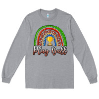 Heather Grey Play Ball Football Rainbow Long Sleeve Tee - CowhideDigitalArt
