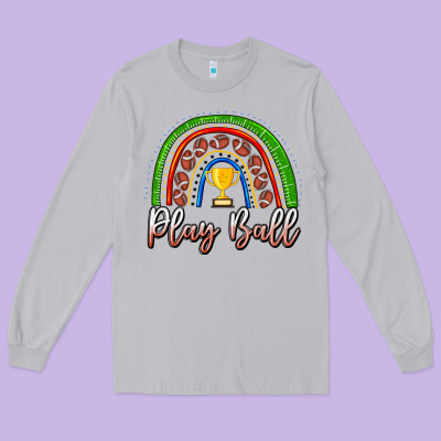 Play Ball Football Rainbow Long Sleeve Tee Designed By Cowhidedigitalart