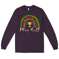 Plum Play Ball Football Rainbow Long Sleeve Tee - CowhideDigitalArt