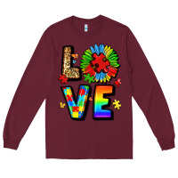 Burgundy autism love Long Sleeve Tee - LillyAllenDesigns