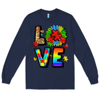 Navy autism love Long Sleeve Tee - LillyAllenDesigns