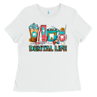 White Dental Life Dentist Coffee Cups Ladies Tee - FaDigitalArtStudio