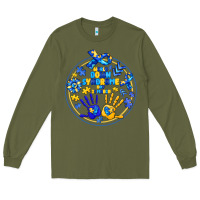 Army Green World Down Syndrome Day Long Sleeve Tee - CowhideDigitalArt