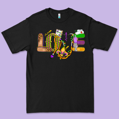 Love Nurse Mardi Gras Premium Tee Designed By Oliviacreatesart