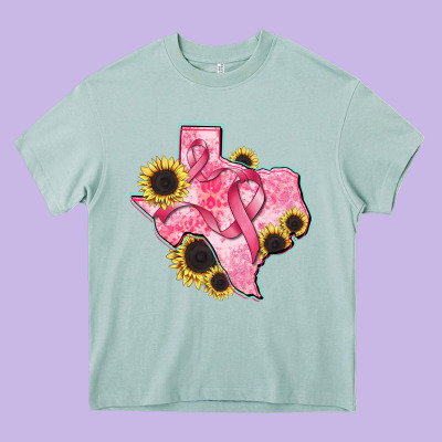 Texas Map Breast Cancer Heavy Core Tee Designed By Cowgirlartshop