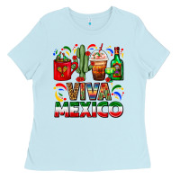 Baby Blue Viva Mexico Coffee Cups With Cactus And Tequila Ladies Tee - FaDigitalArtStudio