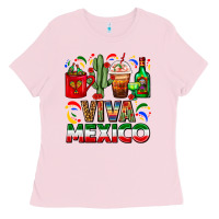 Bubblegum Pink Viva Mexico Coffee Cups With Cactus And Tequila Ladies Tee - FaDigitalArtStudio