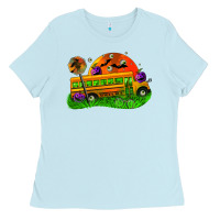 Baby Blue Halloween School Bus Ladies Tee - FaDigitalArtStudio