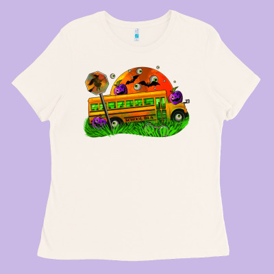 Halloween School Bus Ladies Tee Designed By Fadigitalartstudio