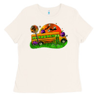 Bone Halloween School Bus Ladies Tee - FaDigitalArtStudio