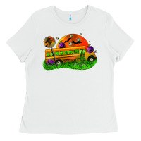White Halloween School Bus Ladies Tee - FaDigitalArtStudio