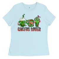 Baby Blue Cactus Lover Cactus Coffee Cups Ladies Tee - FaDigitalArtStudio