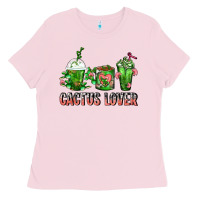 Bubblegum Pink Cactus Lover Cactus Coffee Cups Ladies Tee - FaDigitalArtStudio