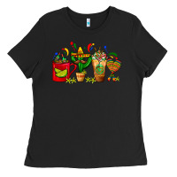 Black Mexico Coffee Cups With Cactus Sombrero And Maraca Ladies Tee - FaDigitalArtStudio