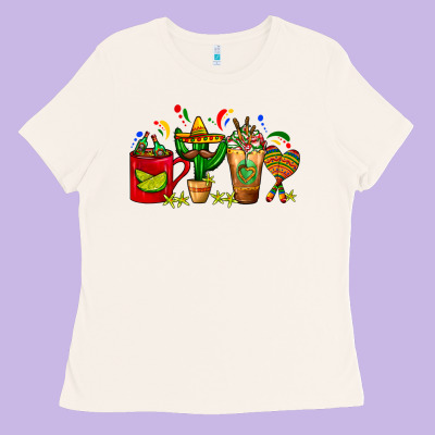 Mexico Coffee Cups With Cactus Sombrero And Maraca Ladies Tee Designed By Fadigitalartstudio