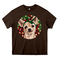 Chocolate Brown Christmas Chihuahua With Buffalo Plaid Heavy Core Tee - RanaPortraitStore