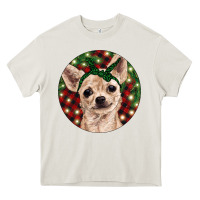 Cream Christmas Chihuahua With Buffalo Plaid Heavy Core Tee - RanaPortraitStore