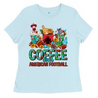 Baby Blue Coffee And American Football Coffee Cups Ladies Tee - FaDigitalArtStudio