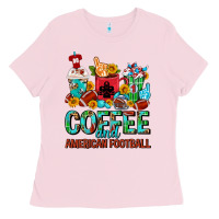 Bubblegum Pink Coffee And American Football Coffee Cups Ladies Tee - FaDigitalArtStudio