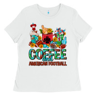 White Coffee And American Football Coffee Cups Ladies Tee - FaDigitalArtStudio