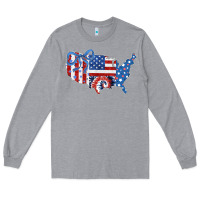 Heather Grey America map Long Sleeve Tee - CowhideDigitalArt