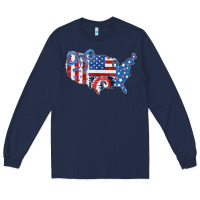 Navy America map Long Sleeve Tee - CowhideDigitalArt