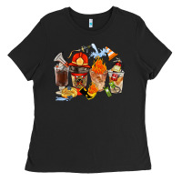 Black Firefighter Coffee Cups Ladies Tee - FaDigitalArtStudio