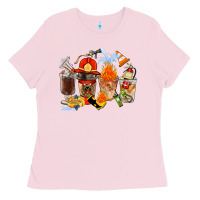 Bubblegum Pink Firefighter Coffee Cups Ladies Tee - FaDigitalArtStudio