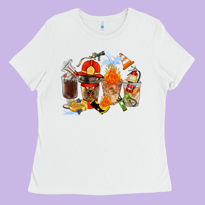 Firefighter Coffee Cups Ladies Tee Designed By Fadigitalartstudio
