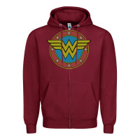 Burgundy Wonder Woman Vintage Emblem Zipper Hoodie - maiPhamDesign