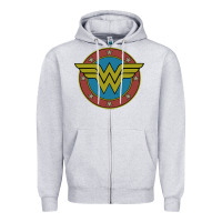 Heather Grey Wonder Woman Vintage Emblem Zipper Hoodie - maiPhamDesign