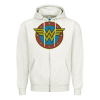 Oatmeal Heather Wonder Woman Vintage Emblem Zipper Hoodie - maiPhamDesign