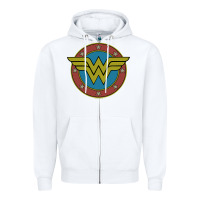 White Wonder Woman Vintage Emblem Zipper Hoodie - maiPhamDesign