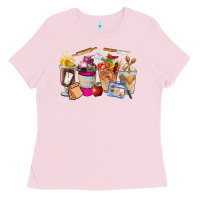 Bubblegum Pink Lunch Lady Coffee Cups Ladies Tee - FaDigitalArtStudio