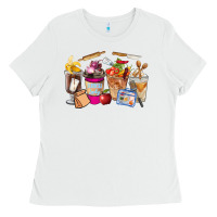 White Lunch Lady Coffee Cups Ladies Tee - FaDigitalArtStudio