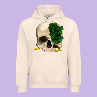 St Patrick's Day Skull With Clovers Urban Hoodie Designed By Jasminsmagicworld