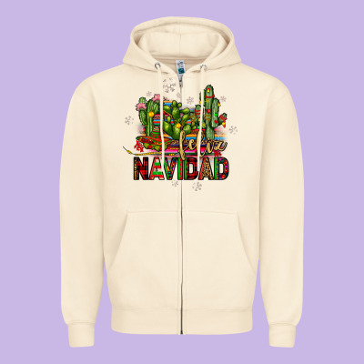 Feliz Navidad Cactus Zipper Hoodie Designed By Jahusdesignshop