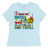I Run On Coffee And Softball Frappe Ladies Tee | Teevron