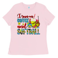 Bubblegum Pink I Run On Coffee And Softball Frappe Ladies Tee - FaDigitalArtStudio