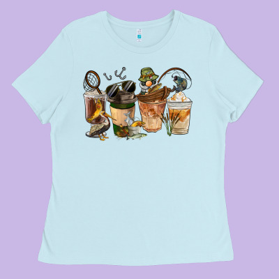 Fishing Coffee Cups Ladies Tee Designed By Fadigitalartstudio