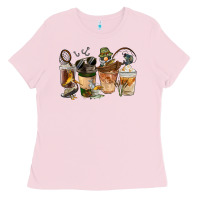 Bubblegum Pink Fishing Coffee Cups Ladies Tee - FaDigitalArtStudio
