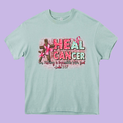 Heal Cancer Luke 1 37 Heavy Core Tee Designed By Cowgirlartshop