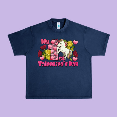 My First Valentine's Day Unicorn Urban Heavy Tee Designed By Fadigitalartstudio