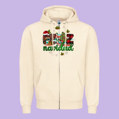 Feliz Navidad Zipper Hoodie Designed By Jahusdesignshop