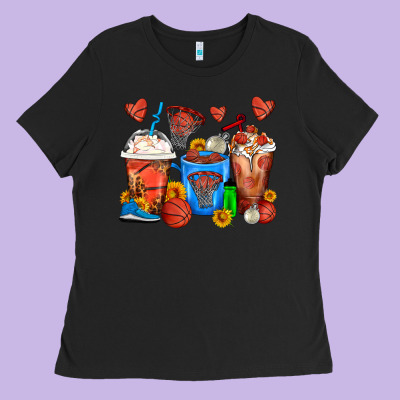 Basketball Coffee Cups Ladies Tee Designed By Fadigitalartstudio