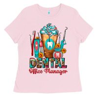 Bubblegum Pink Dental Office Manager cold drink frappe Ladies Tee - FaDigitalArtStudio